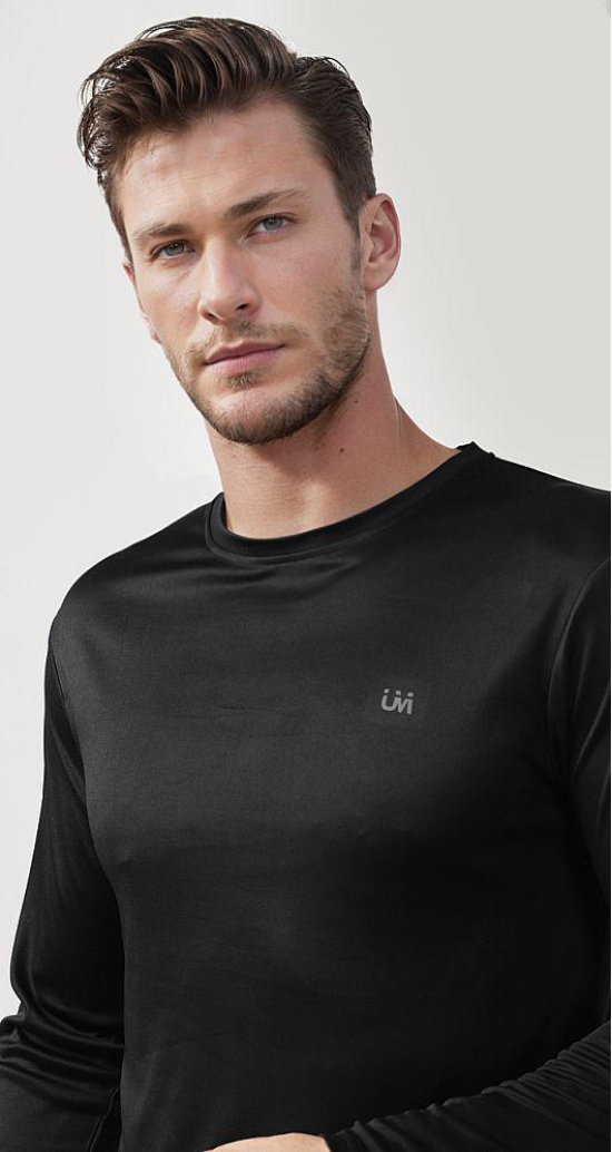 UrbanMark Mens Regular Fit Quick Dry Sports Round Neck Full Sleeves Solid T Shirt -Black - None