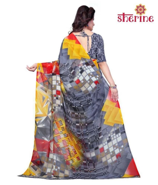 ANAND SAREES Grey Printed Saree (Fabric- Poly Georgette)