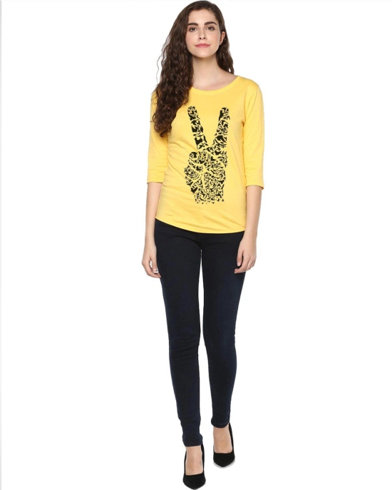 Womens 34U Peace Printed Yellow Color Tshirts-Yellow / Large / 100% Bio Wash Cotton