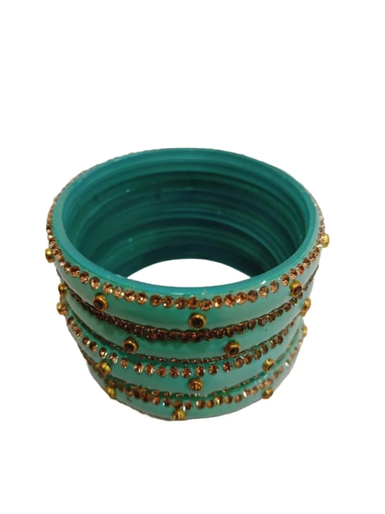 Seafoam Green Glass Rhinestone Bangle Set