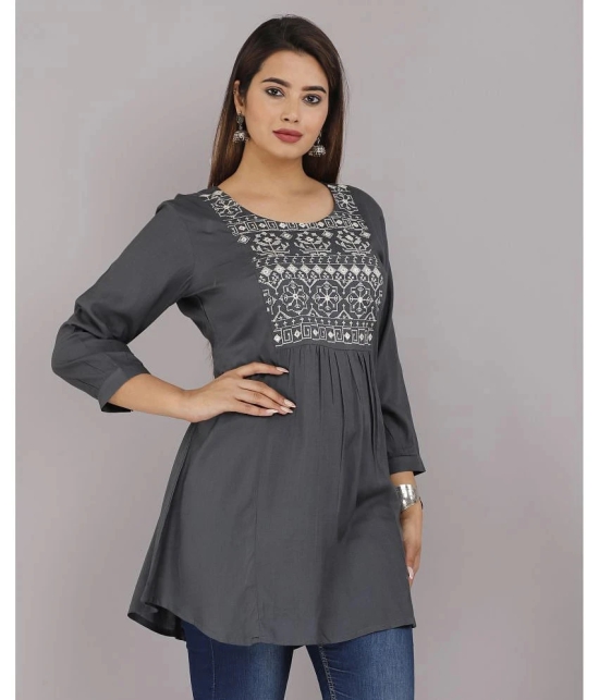 JC4U - Grey Rayon Womens Flared Kurti ( Pack of 1 ) - None