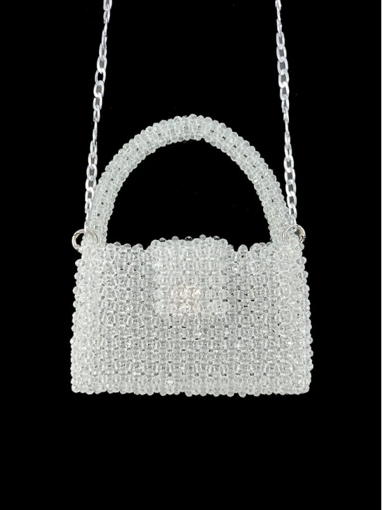 FHS Wedding & Party Style  Crystal Work clutch bag -White