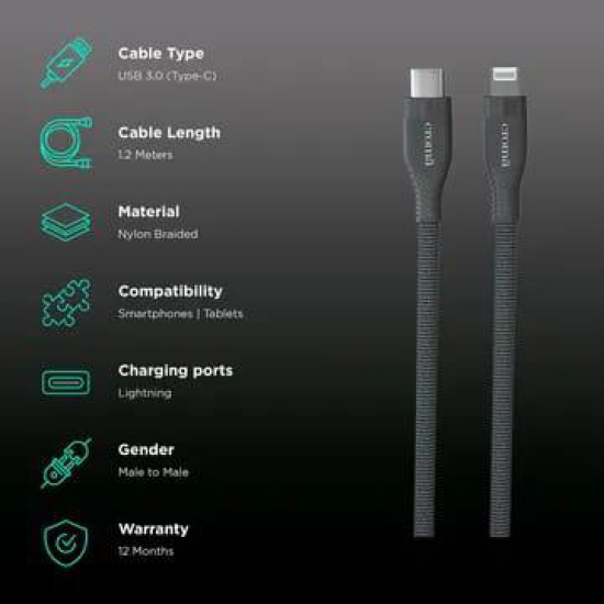 Croma Type C to Lightning 3.9 Feet (1.2M) Cable (Apple Certified, Black)