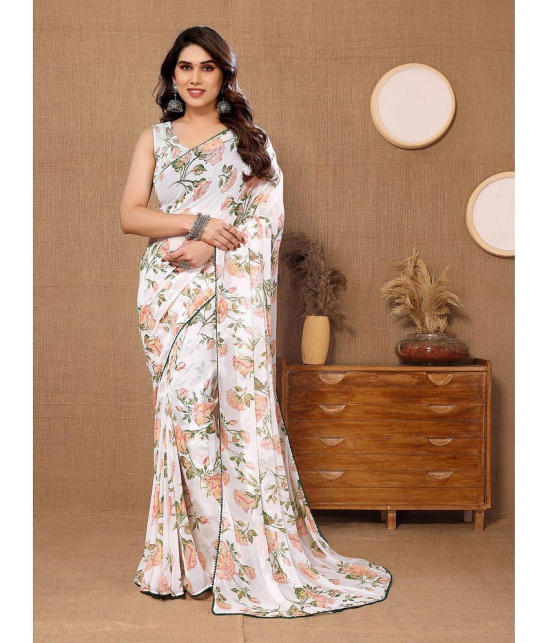 Rangita Georgette Printed Saree With Blouse Piece - White ( Pack of 1 ) - White