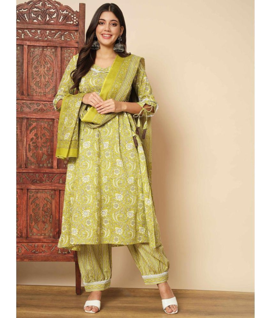 Vbuyz Cotton Printed Kurti With Pants Womens Stitched Salwar Suit - Green ( Pack of 1 ) - None