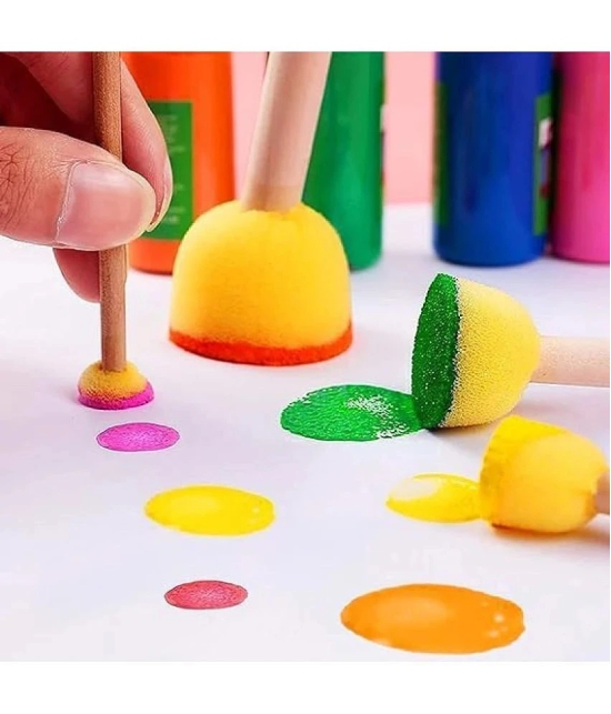 ECLET 5 Pcs Round Stencil Yellow Sponge Dabber, Wooden Handle Foam Brush for Art & Crafts, Stippler Set DIY Painting Tools c