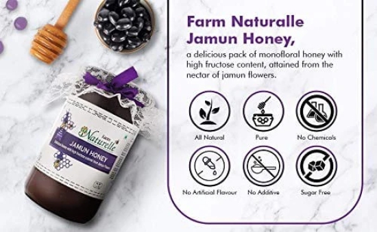 Farm Naturelle Jamun Flower Wild Forest Honey 400g Extra |100% Pure Honey| Raw & Unfiltered|Unprocessed|Lab Tested Honey In Glass Jar with Extra Spoon