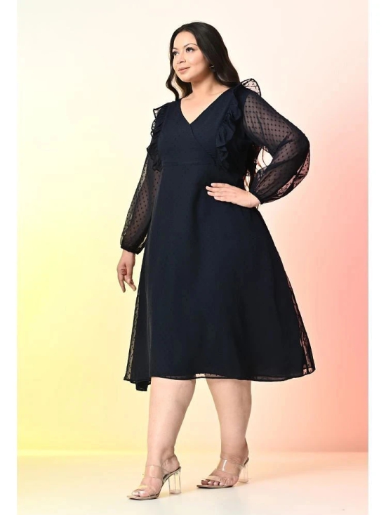 PrettyPlus by Desinoor.com Georgette Self Design Midi Womens Fit & Flare Dress - Navy ( Pack of 1 ) - None