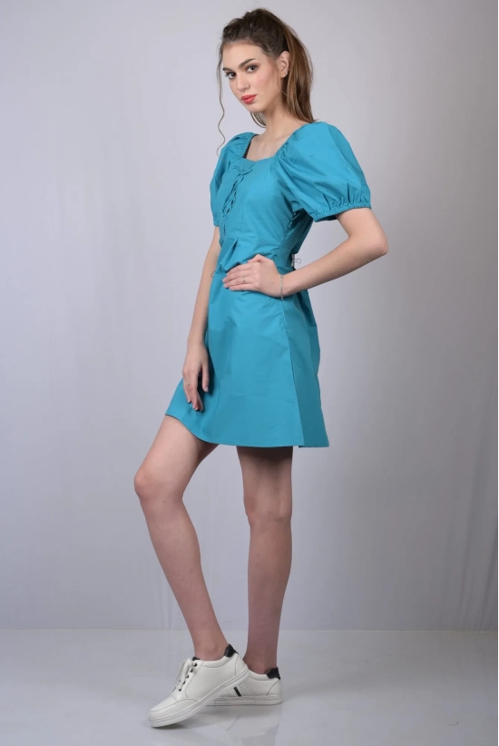 OWO THE LABEL Turquoise Blue Square Neckline Dress (OTL-DRS1021)-Blue / XL