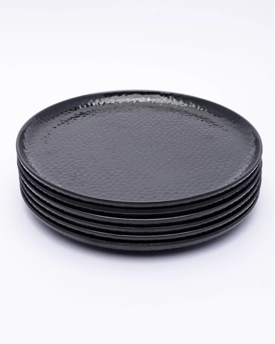 Round Quarter Plates, Half Plates, Dinner Set, Hammered Melamine, Black, Pack of 6