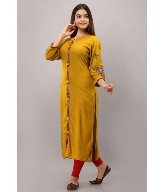 Preksha - Mustard Rayon Womens Front Slit Kurti ( Pack of 1 ) - None