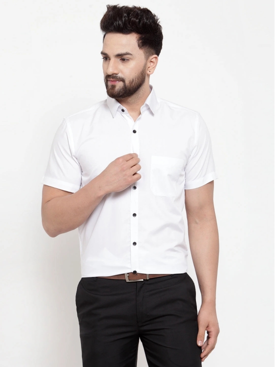 Indian Needle White Mens Cotton Half Sleeves Solid Formal Shirts-XL / White