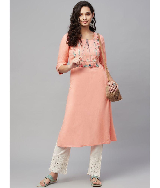 AMIRAS INDIAN ETHNICWEAR - Peach Rayon Womens Straight Kurti ( Pack of 1 ) - None