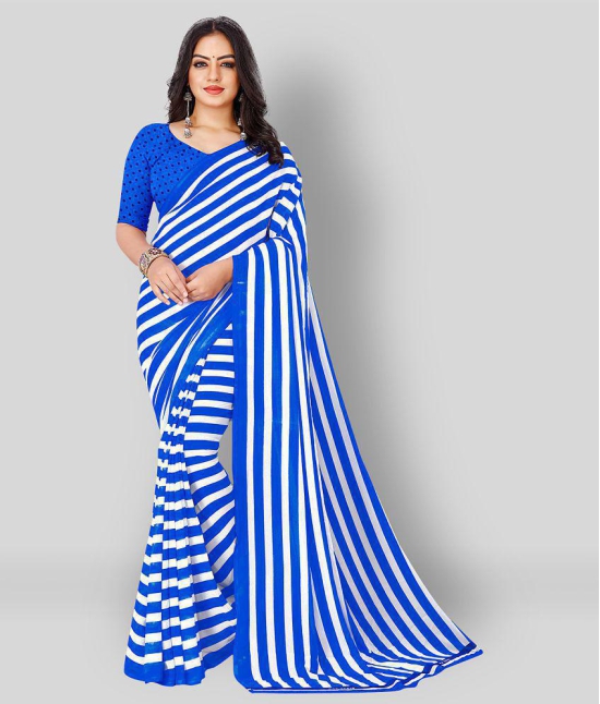 Anand - Blue Georgette Saree With Blouse Piece ( Pack of 1 ) - Blue