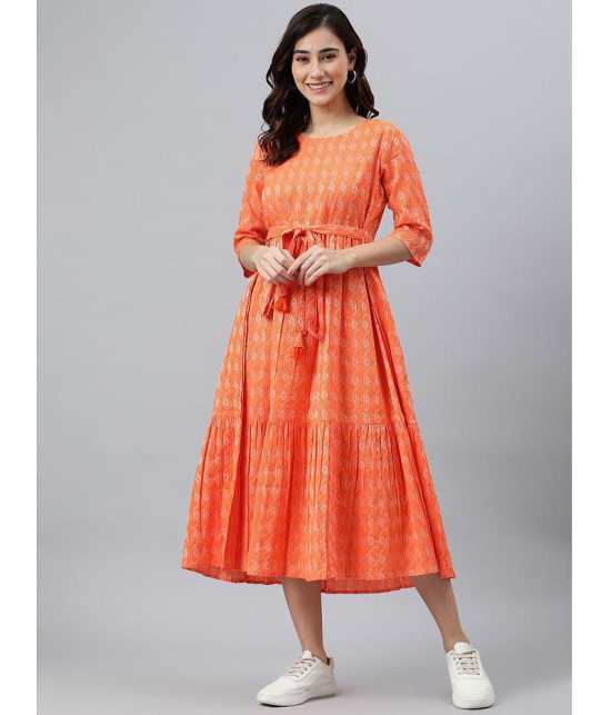 Janasya - Cotton Orange Womens Fit And Flare Dress ( Pack of 1 ) - None