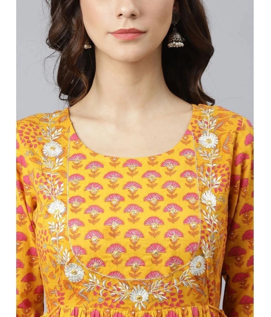 Janasya - Mustard Cotton Womens Tiered Flared Kurti ( Pack of 1 ) - None