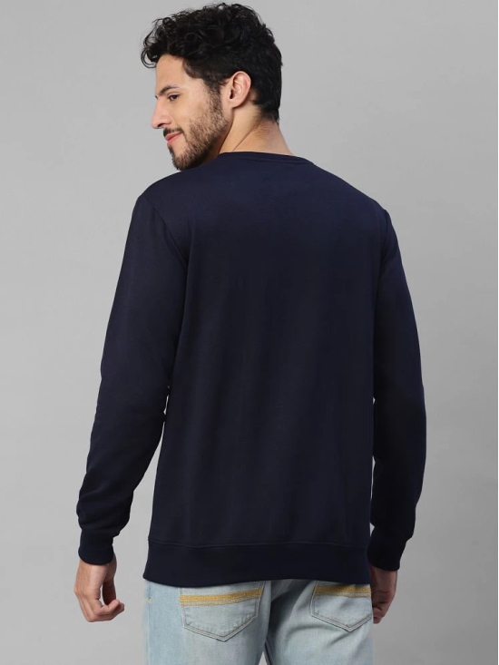 UrbanMark Men Regular Fit Printed Full Sleeves Round Neck Fleece Sweatshirt-Navy Blue - None