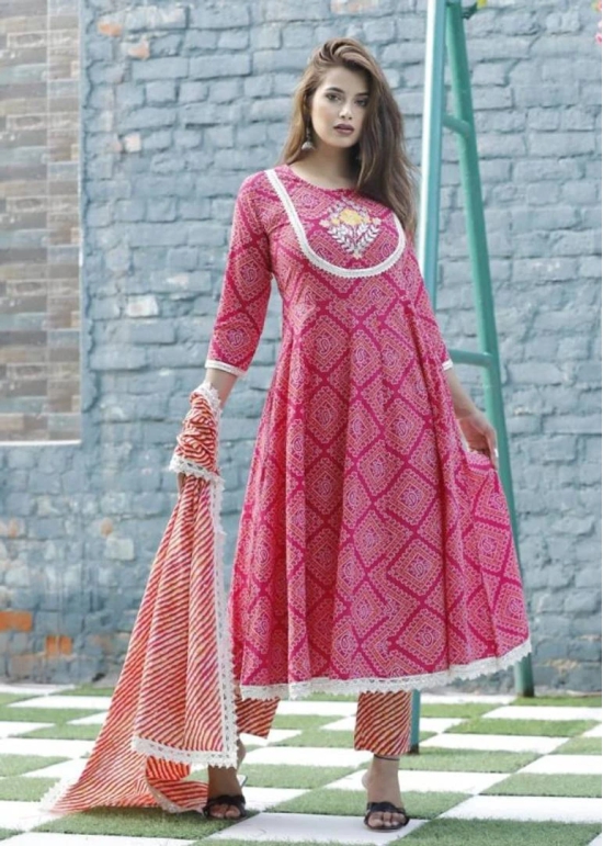 Beautiful Anarkali Kurti with Pant and Dupatta Set-2XL / Pink