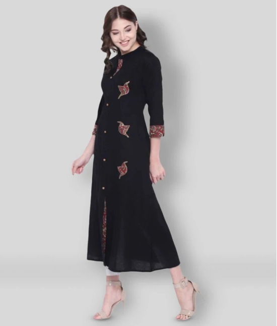 Divena - Black Cotton Blend Womens Front Slit Kurti ( Pack of 1 ) - S