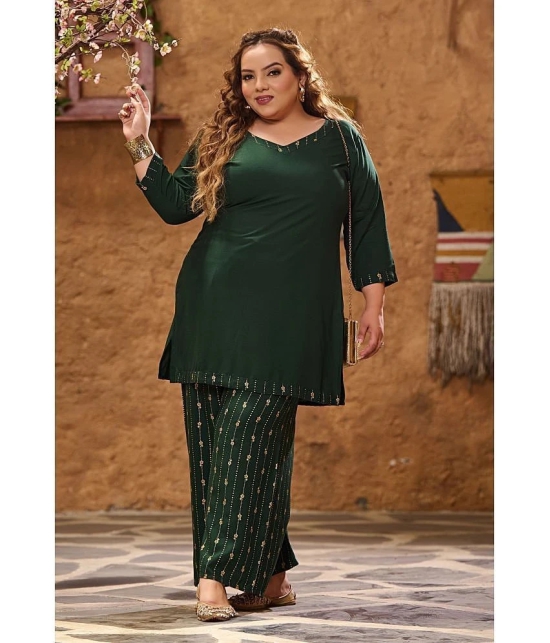 PrettyPlus by Desinoor.com Green Solid Palazzo Top Set - None