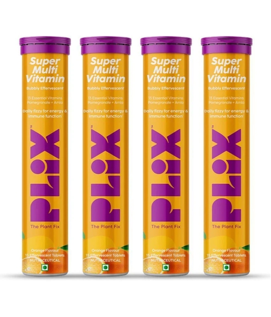 The Plant Fix Plix Multivitamin 15 Effervescent Tablets for Daily Nutrition Orange(4 x 15 No)