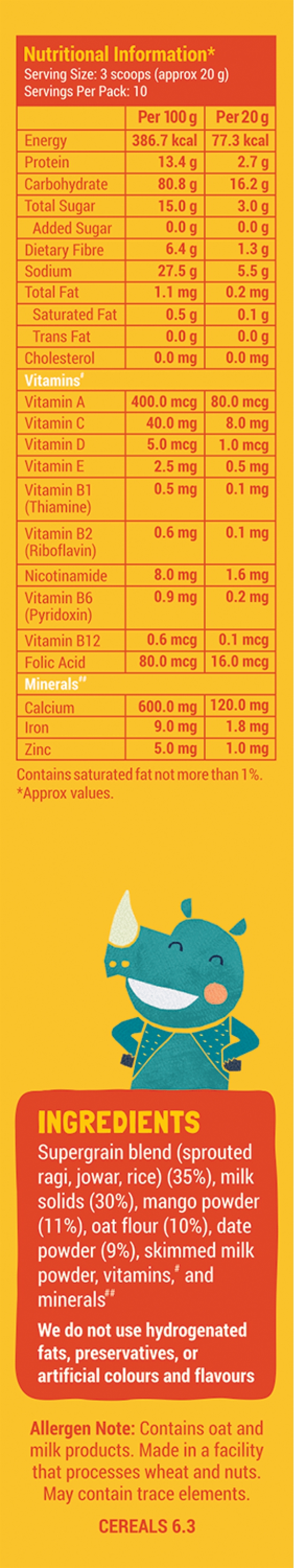 NO ADDED SUGAR, Mango, Ragi & Rice Cereal