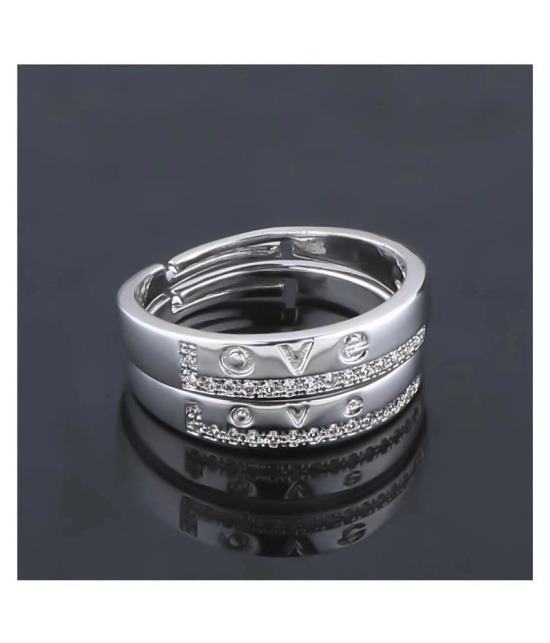 SILVERSHINE,silver plated ring simbol of love decorated of diamond adjustable couple ring for men and women. - None