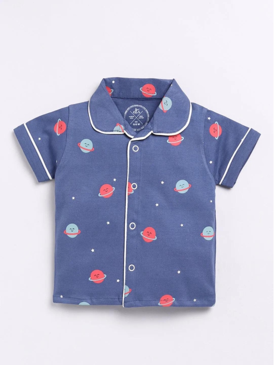 Blue Planets Print Half Sleeve Night Suit-6-9 m