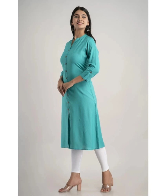 MAUKA - Turquoise Rayon Womens Front Slit Kurti ( Pack of 1 ) - None