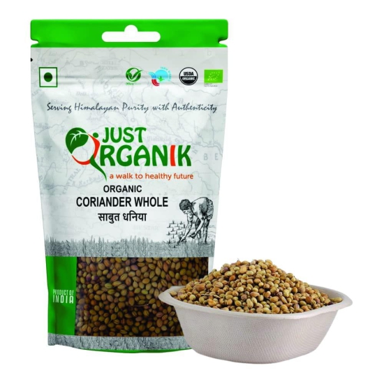 Just Organik Coriander (Dhania) Whole 250gm, 100% Organic