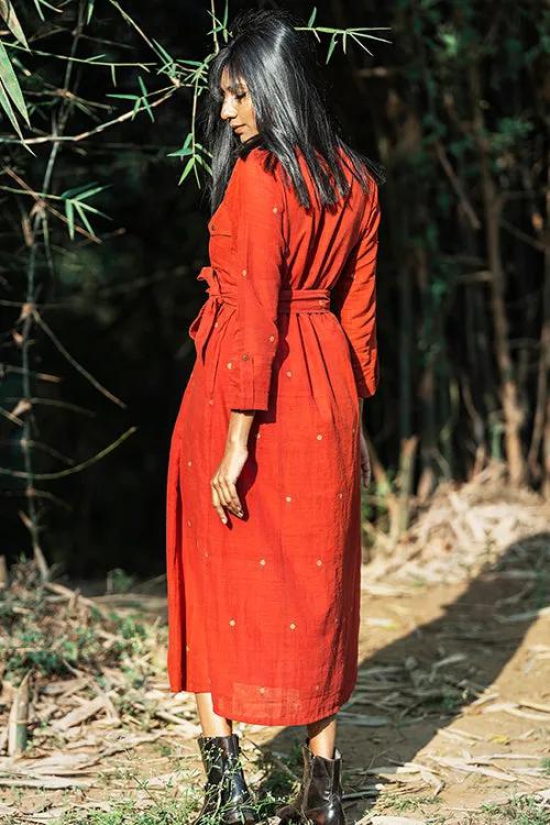 Okhai Rogue Hand Woven Jamdani Pure Cotton Dress-XL
