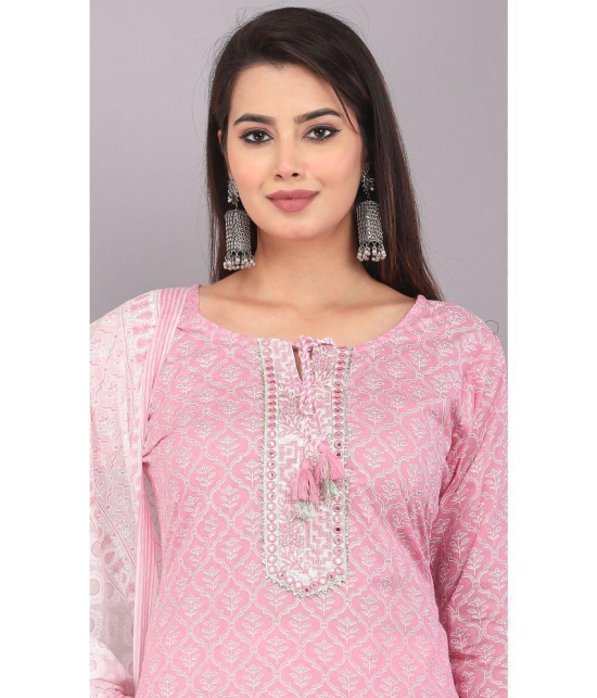 HIGHLIGHT FASHION EXPORT - Pink Straight Cotton Women''s Stitched Salwar Suit ( Pack of 1 ) - None