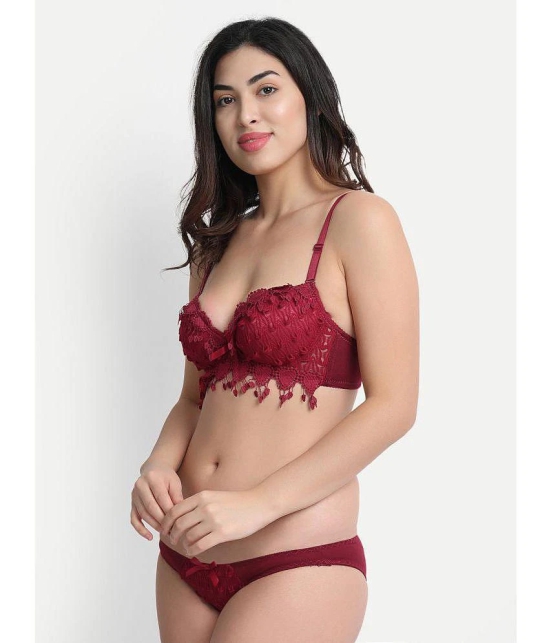 MRS QUEEN - Maroon Cotton Lycra Womens Bra & Panty Set ( Pack of 1 ) - None