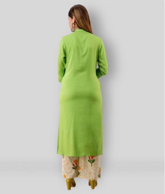 MAUKA - Green Rayon Womens Front Slit Kurti ( Pack of 1 ) - M