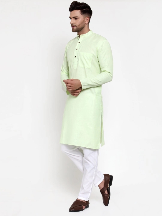 Jompers Men Lime Green & White Solid Kurta Only-XL / Green