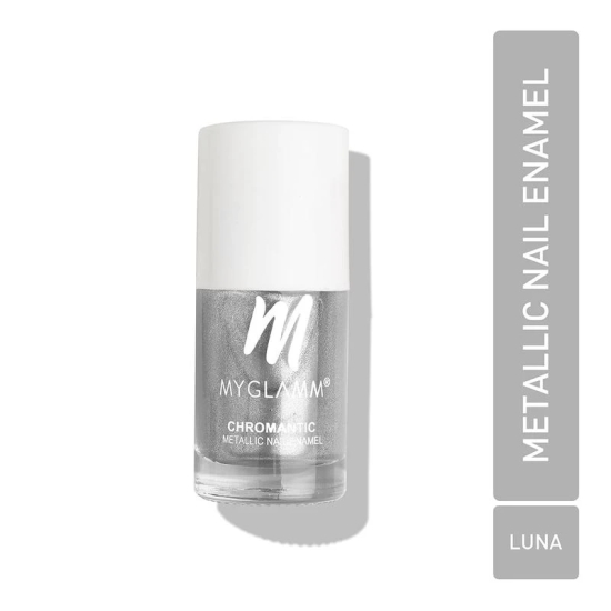 MyGlamm Chromantic Metallic Nail Enamel - Luna (Grey Shade) | Chamical Free, Chrome Finish & Long Lasting Nail Polish (10ml)