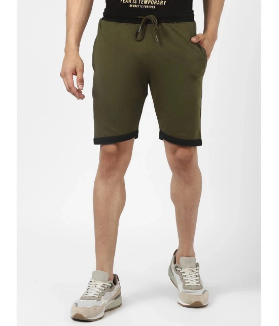 UrbanMark Men Cotton Stretch Regular Fit Lounge Shorts-Olive - None