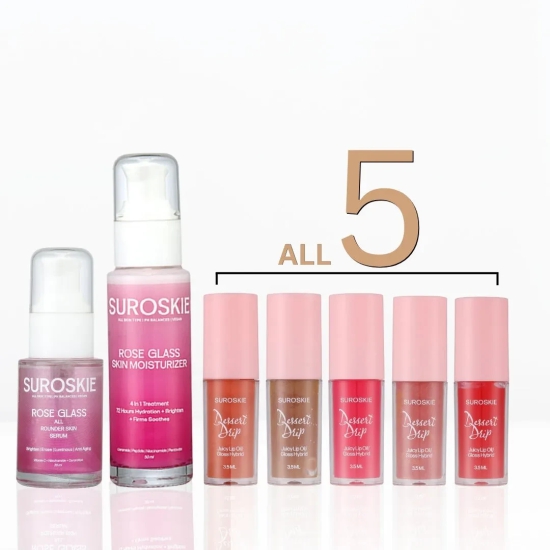 All rounder serum + Rose moisturiser + Lip oil pack of 5