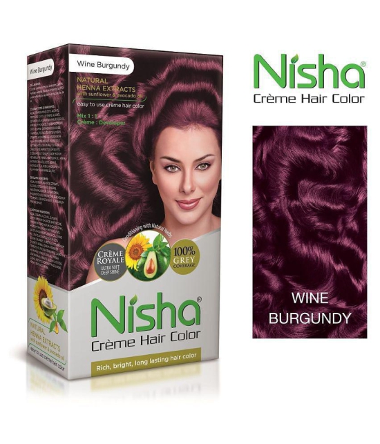 Nisha Cream Hair Color 100% Grey Coverage Permanent Hair Color Golden Blonde and Wine Burgundy 150 mL Pack of 2