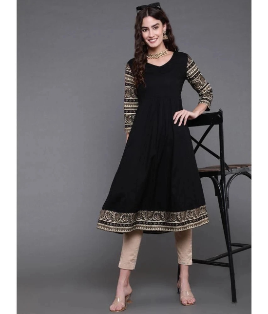 Antaran Rayon Printed Flared Womens Kurti - Black ( Pack of 1 ) - None