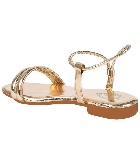 Shoetopia Embellished Backstrap Golden Flat Sandals For Girls - None