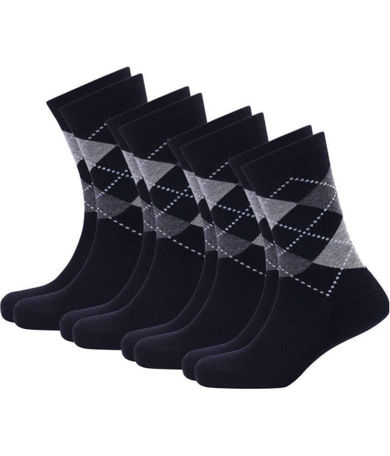 WILDSTUFF - Cotton Mens Self Design Black Mid Length Socks ( Pack of 4 ) - Black