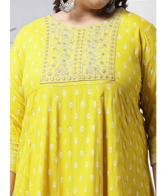 Little More By Stylum Rayon Embroidered Anarkali Womens Kurti - Mustard ( Pack of 1 ) - None