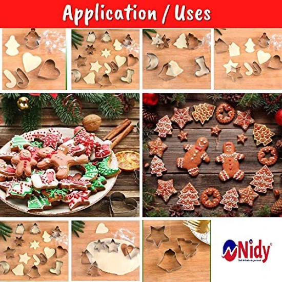 Nidy® 10Pcs Cookie Cutters Set, DIY Cookie Molds, 304 Stainless Steel NonStick Dessert Mould, Fruit Cutter Shaper, Cooking Baking Tool for Muffins/Biscuits/Holiday/Diwali/Christmas/Party