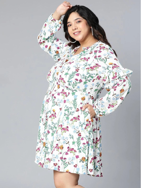 Oxolloxo White Plus Size Floral Satin A-Line Dress