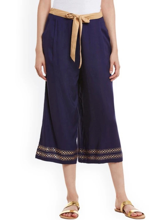 Women Navy Blue Solid Culottes