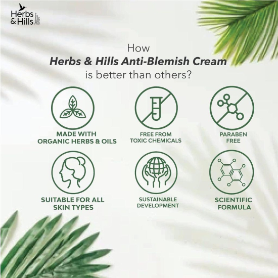 Herbs & Hills Anti Blemish Cream 100g | All Skin Types, Help to Improve Skin Clarity, Refine Skin Tone, Reduce Pigmenatation Marks & Clear Blemishes, Face Cream, Oil Free Cosmetic Formulation