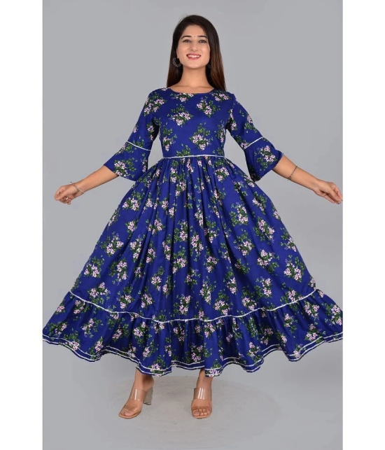 Smien Rayon Printed Anarkali Womens Kurti - Blue ( Pack of 1 ) - None