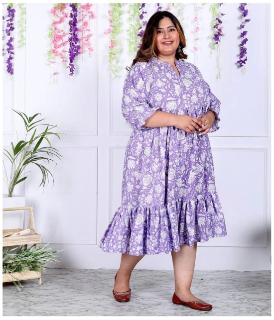 Swasti Cotton Blend Printed Anarkali Womens Kurti - Purple ( Pack of 1 ) - None