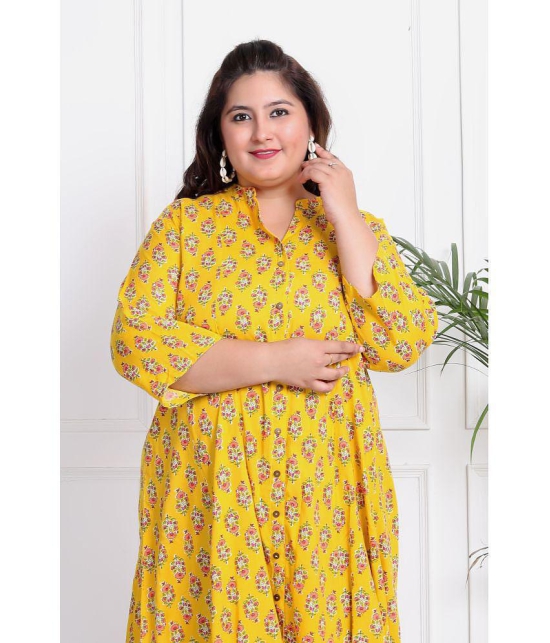 Swasti Cotton Blend Printed Flared Womens Kurti - Yellow ( Pack of 1 ) - None